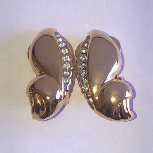 Angel Brand Signed Gold Tone CZ Rhinestone Retro Vintage Clip On Earrings